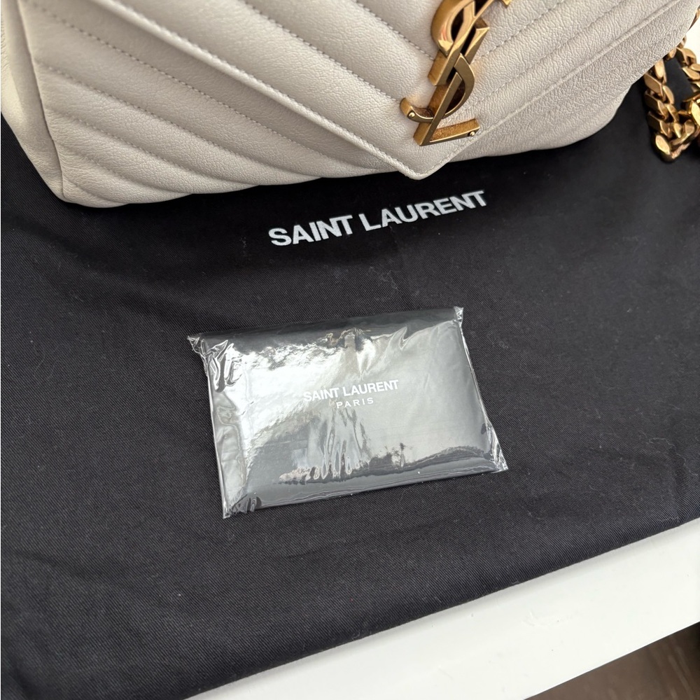 Saint Laurent Cream Quilted Leather Top-Handle Shoulder Bag with Gold Hardware - Picture 6 of 7